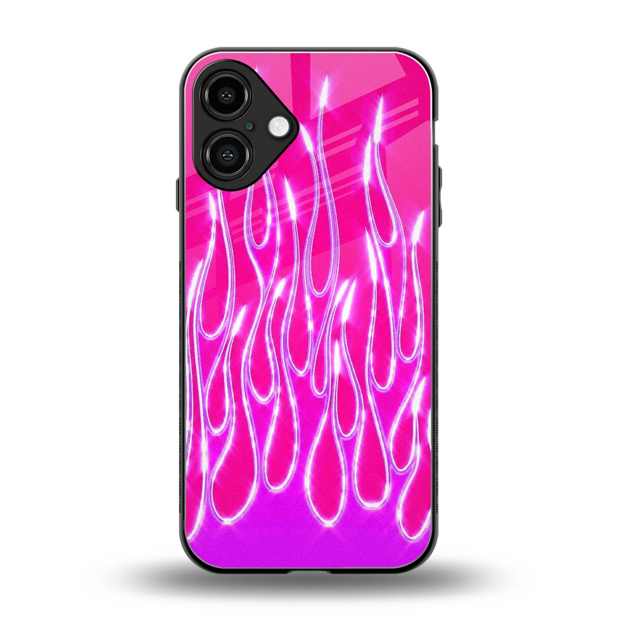 Flames Hot Pink back phone cover | glass case for iphone 16 plus