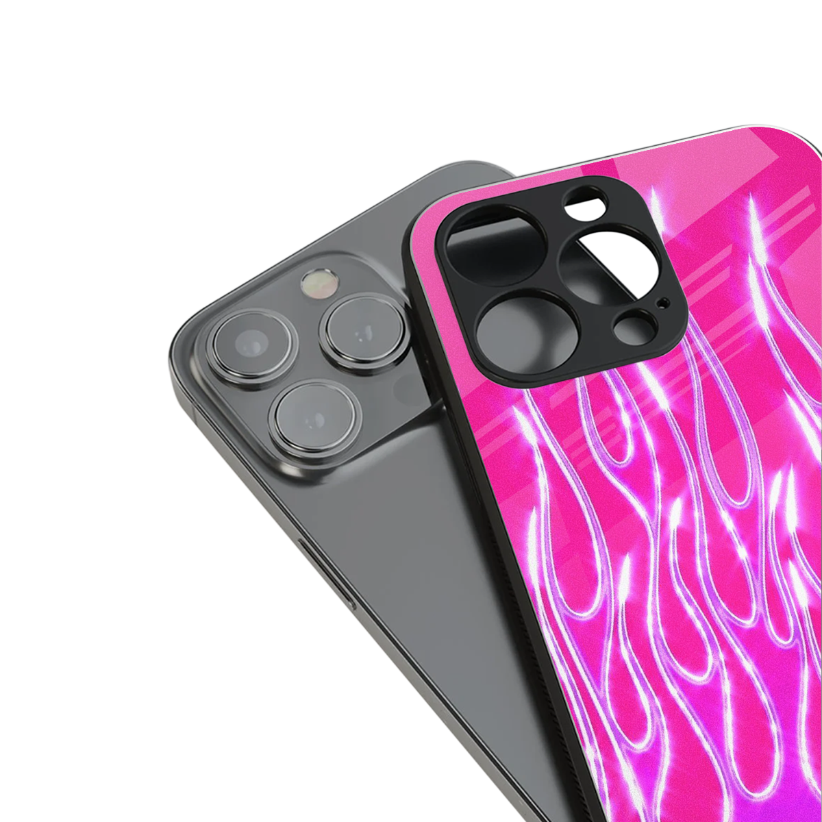 Flames Hot Pink stylish phone case for iPhone 16 | glossy glass and slim fit
