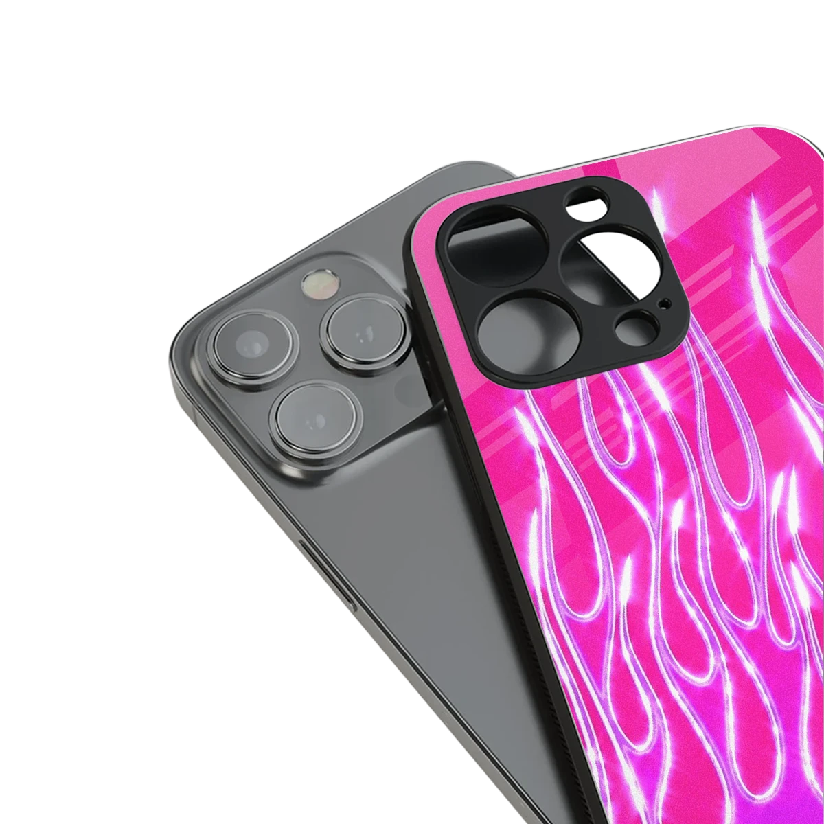 Flames Hot Pink stylish phone case for iphone 13 pro | glossy glass and slim fit