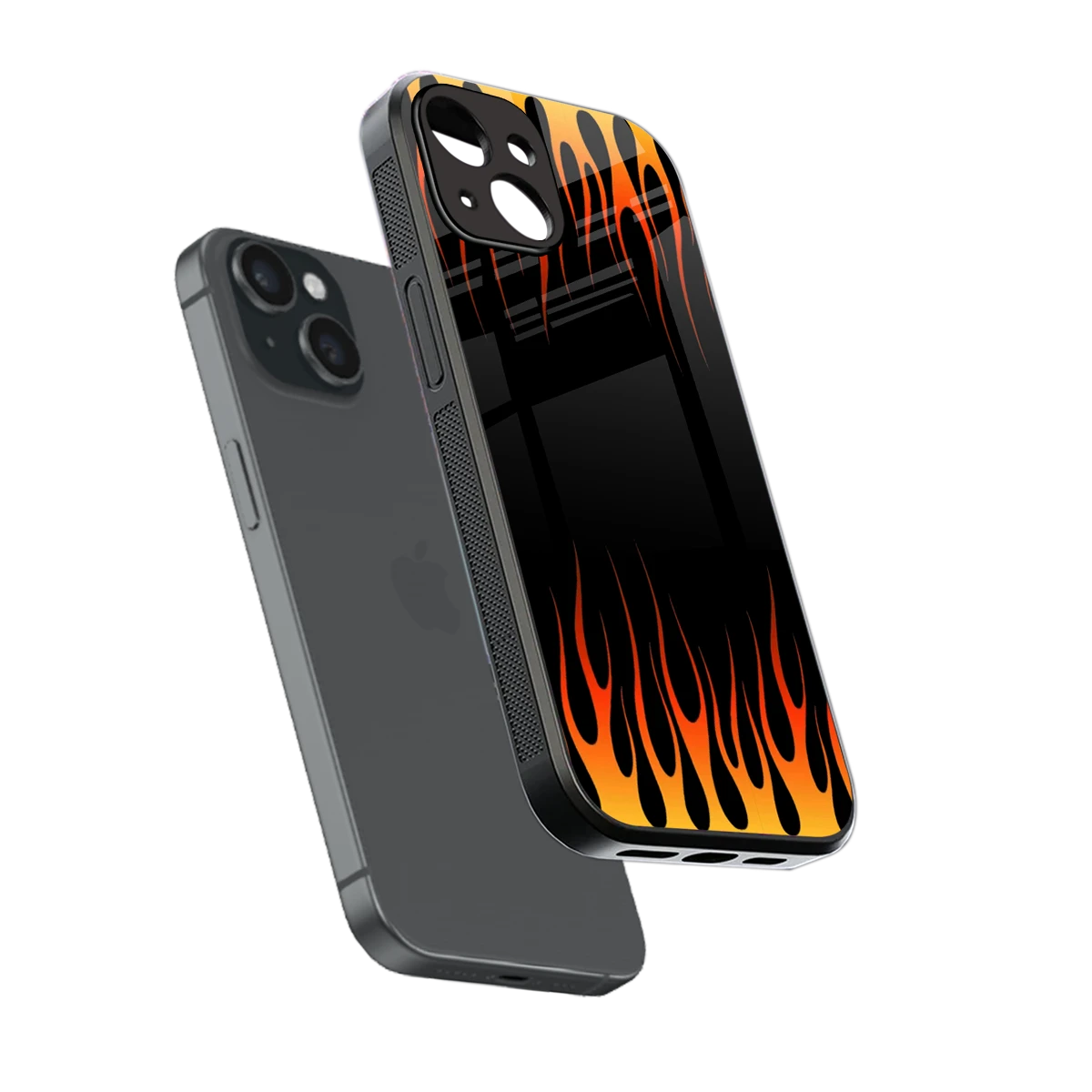 Flames Hot Red sleek iphone 13 mini cover with tempered glass back and TPU edges