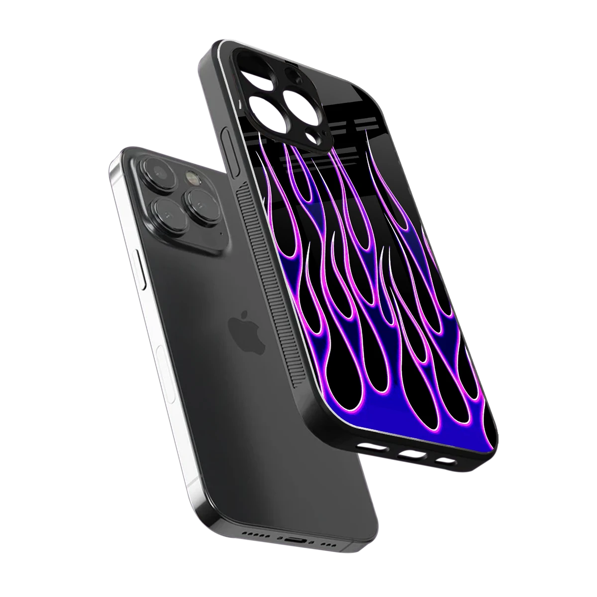 Flames Purple Inferno sleek iphone 13 pro cover with tempered glass back and TPU edges