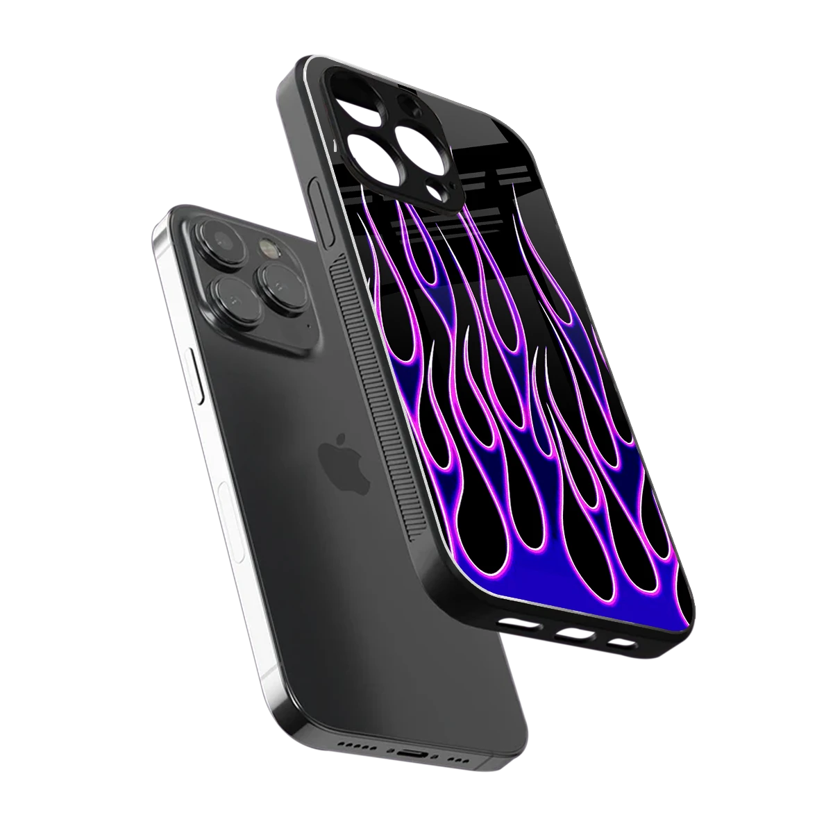 Flames Purple Inferno sleek iphone 15 pro max cover with tempered glass back and TPU edges
