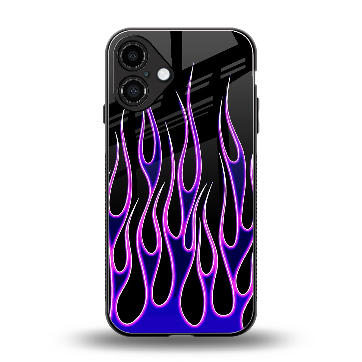 Flames Purple Inferno back phone cover | glass case for iphone 16 plus