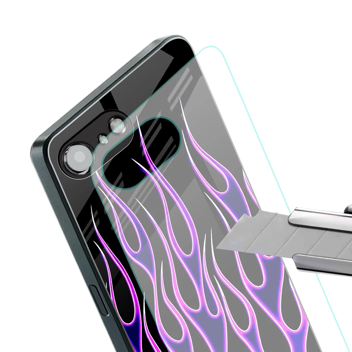 Flames Purple Inferno stylish phone case for iphone 16e | glossy glass and slim fit