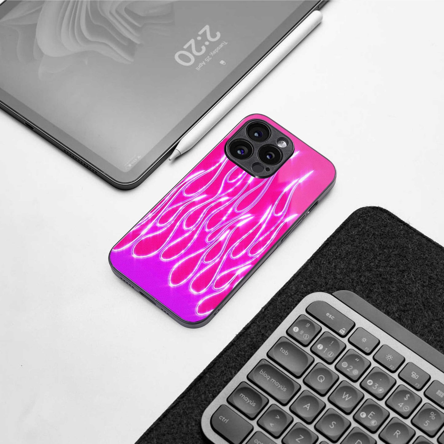 Flames Hot Pink TPU glass hybrid case for iPhone 16 | premium mobile back cover