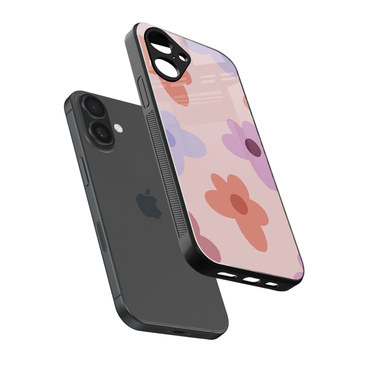 Floral Caramel sleek iPhone 16 cover with tempered glass back and TPU edges