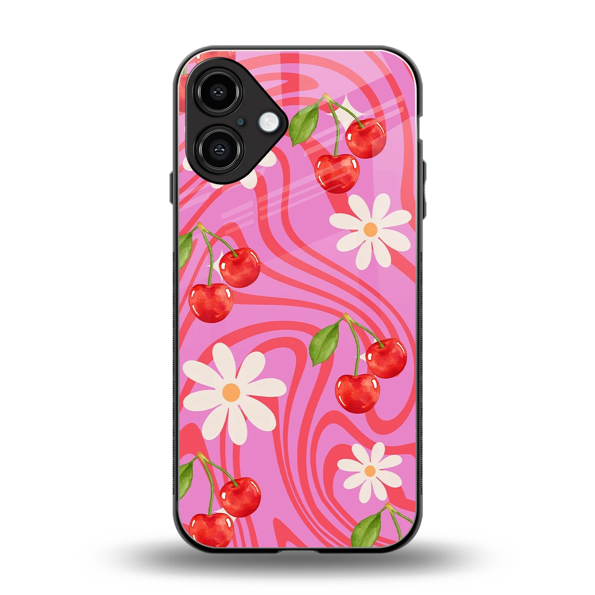 Floral Cherry back phone cover | glass case for iphone 16 plus