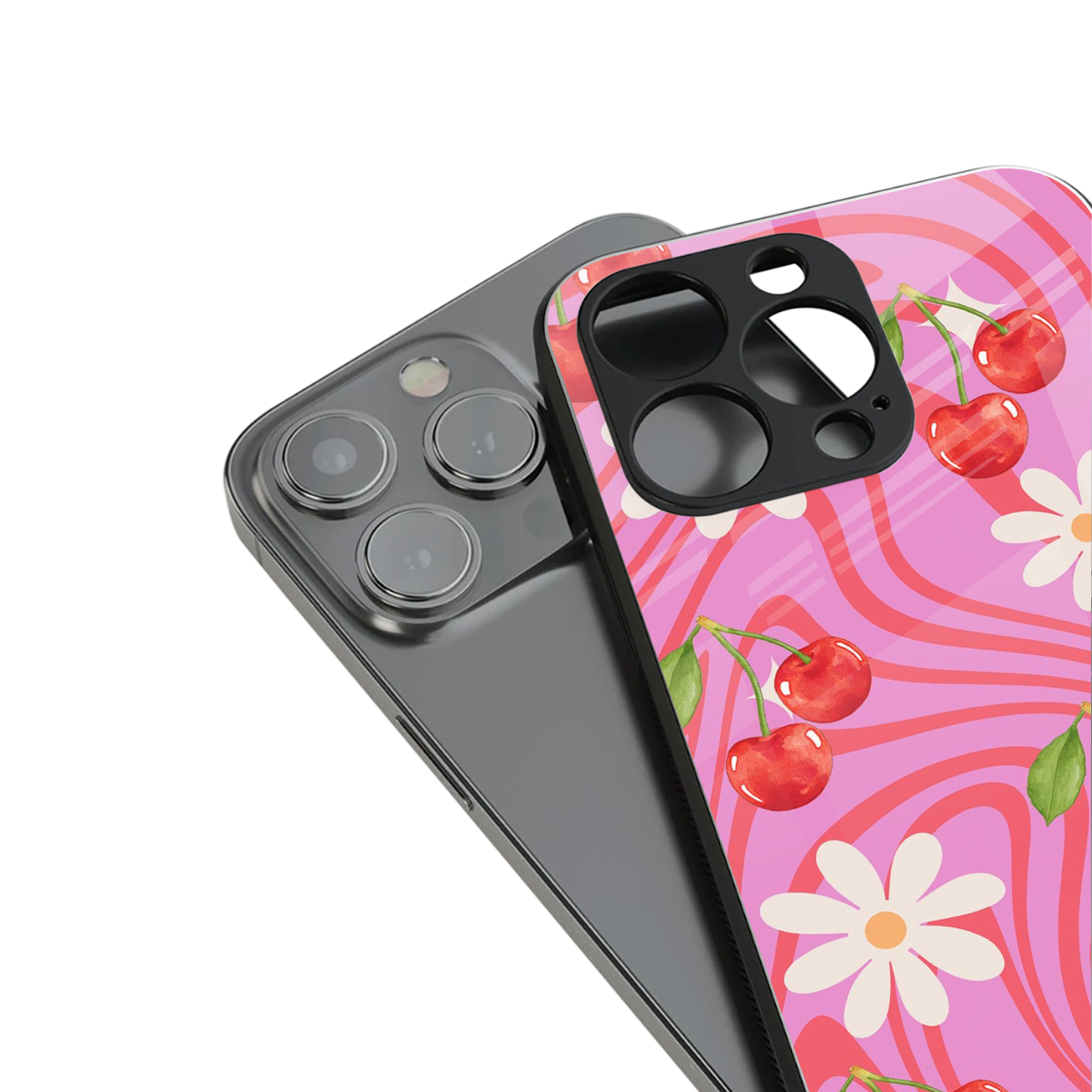 Floral Cherry stylish phone case for iPhone 16 | glossy glass and slim fit