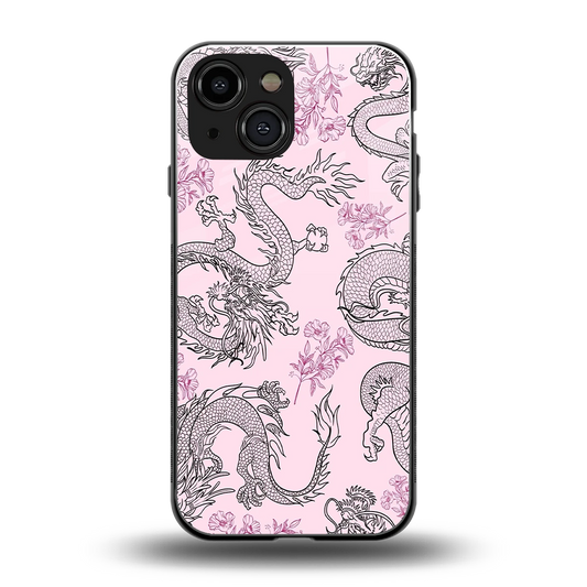 Floral Dragon back phone cover | glass case for iphone 13 mini