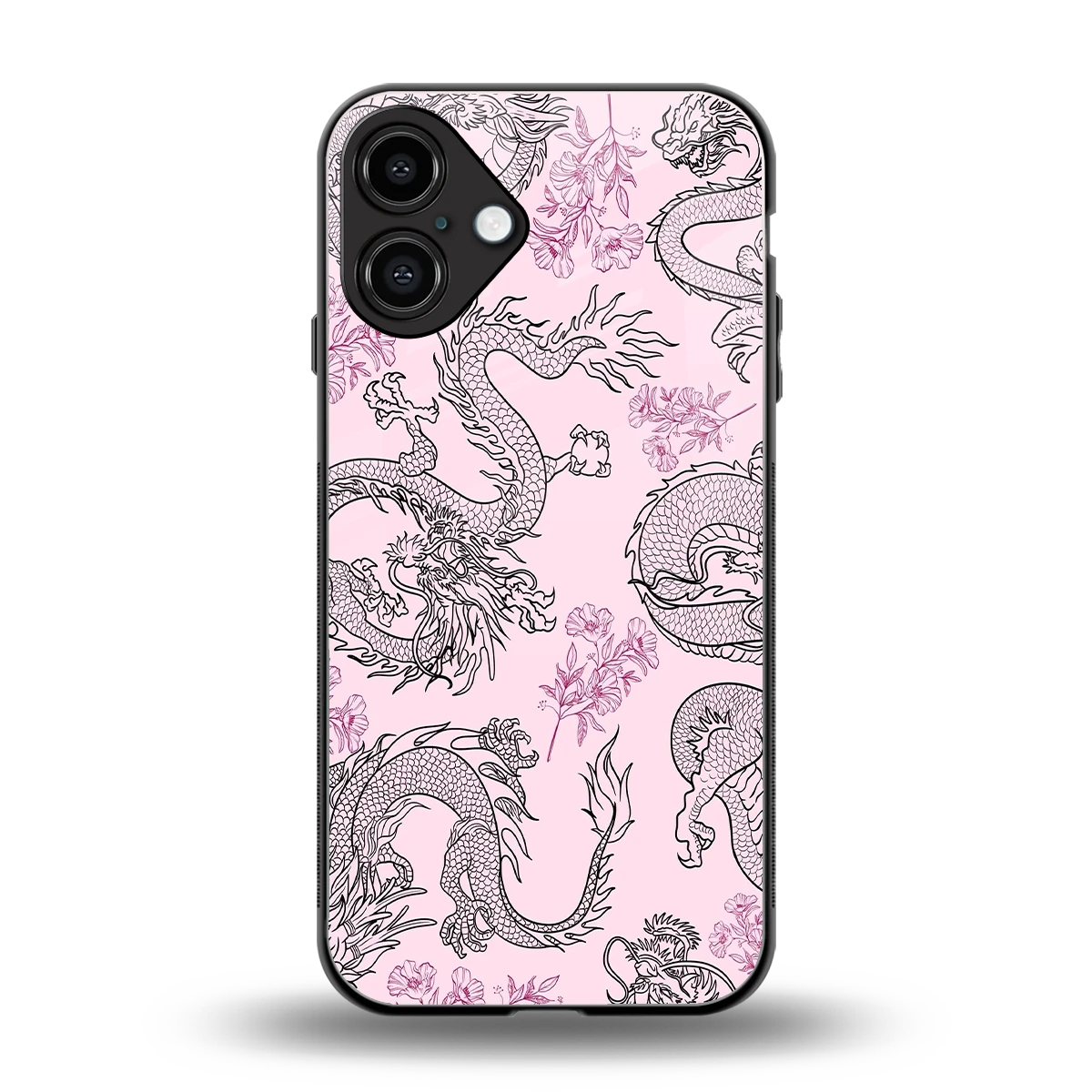 Floral Dragon back phone cover | glass case for iphone 16 plus