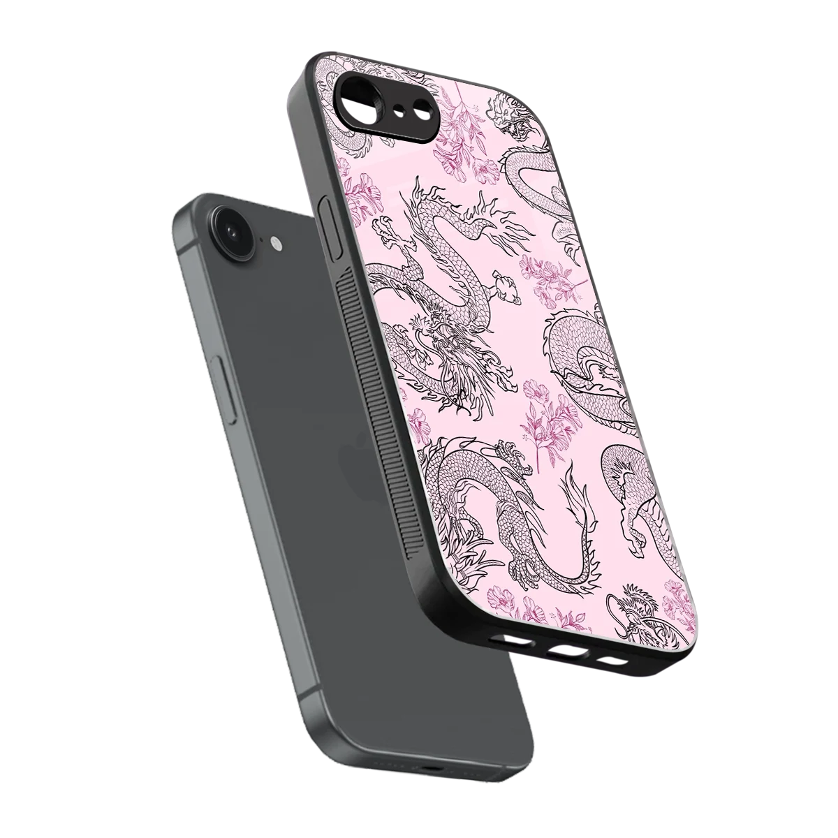 Floral Dragon sleek iphone 16e cover with tempered glass back and TPU edges