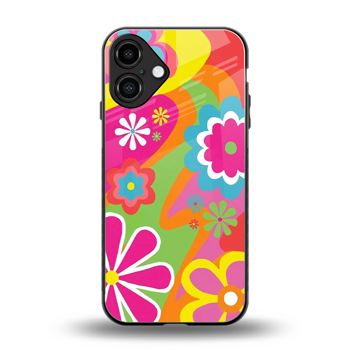 Floral Fusion back phone cover | glass case for iphone 16 plus