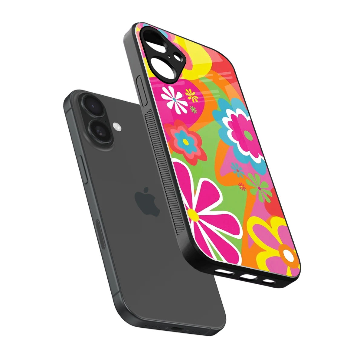 Floral Fusion sleek iphone 16 plus cover with tempered glass back and TPU edges