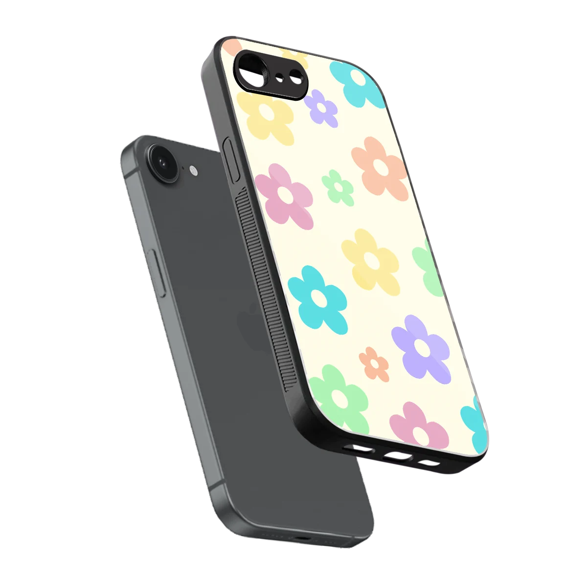 Floral Mosaic sleek iphone 16e cover with tempered glass back and TPU edges