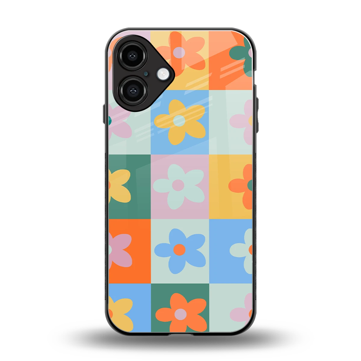 Floral Patchwork back phone cover | glass case for iphone 16 plus