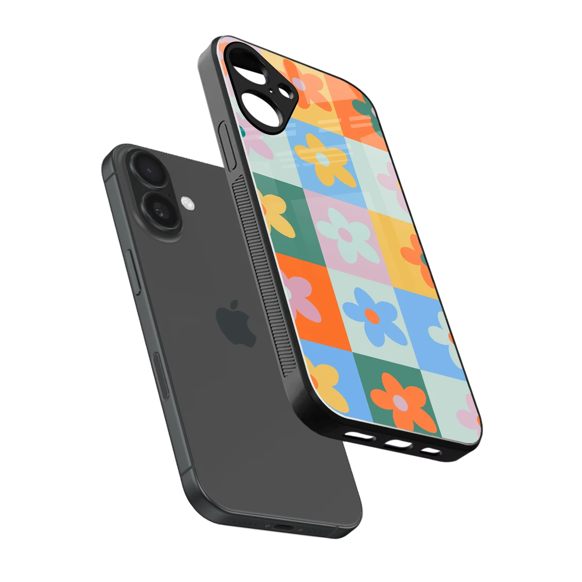 Floral Patchwork sleek iphone 16 plus cover with tempered glass back and TPU edges