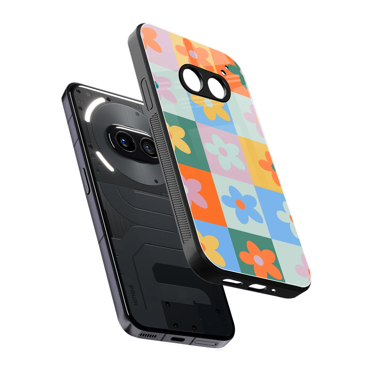 Floral Patchwork sleek nothing phone 2a plus cover with tempered glass back and TPU edges