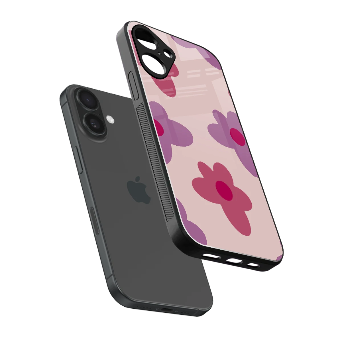 Floral Purple sleek iphone 16 plus cover with tempered glass back and TPU edges