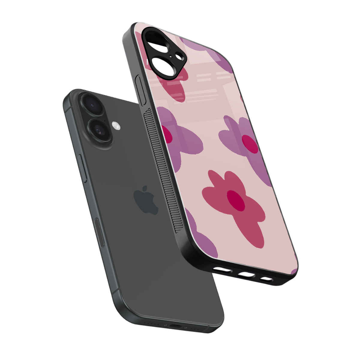 Floral Purple sleek iPhone 16 cover with tempered glass back and TPU edges