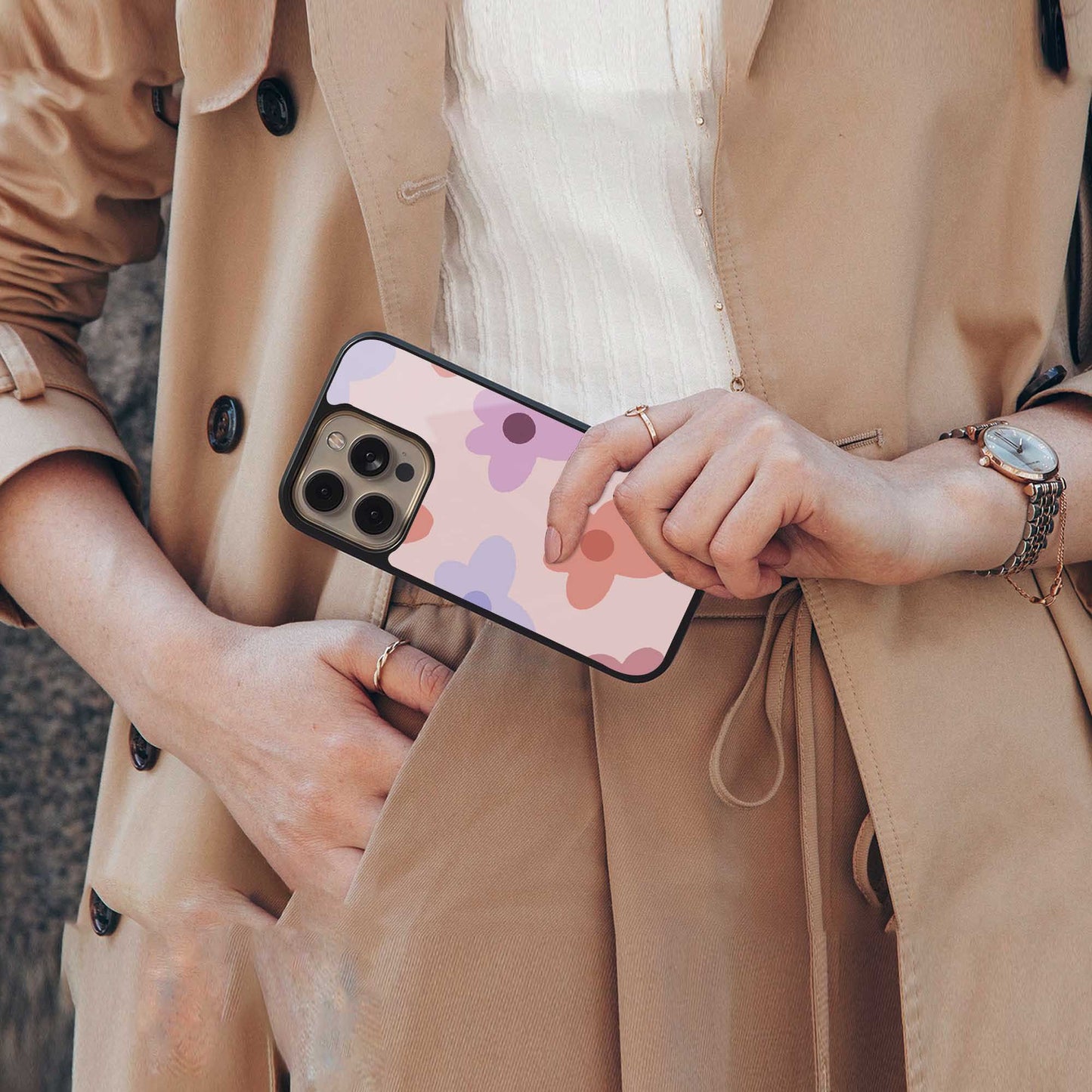 Floral Caramel luxury glass phone case for iPhone 16 | scratch and drop resistant