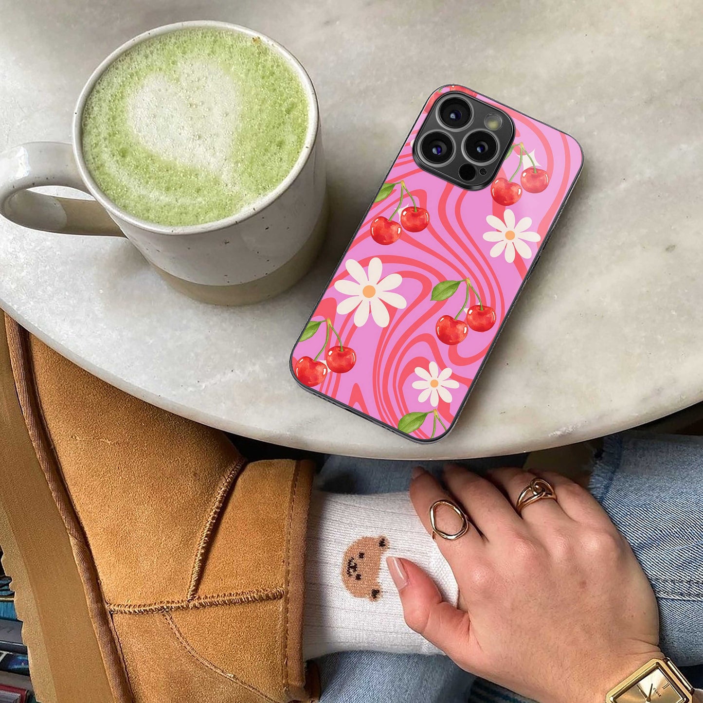 Floral Cherry luxury glass phone case for iPhone 16 | scratch and drop resistant