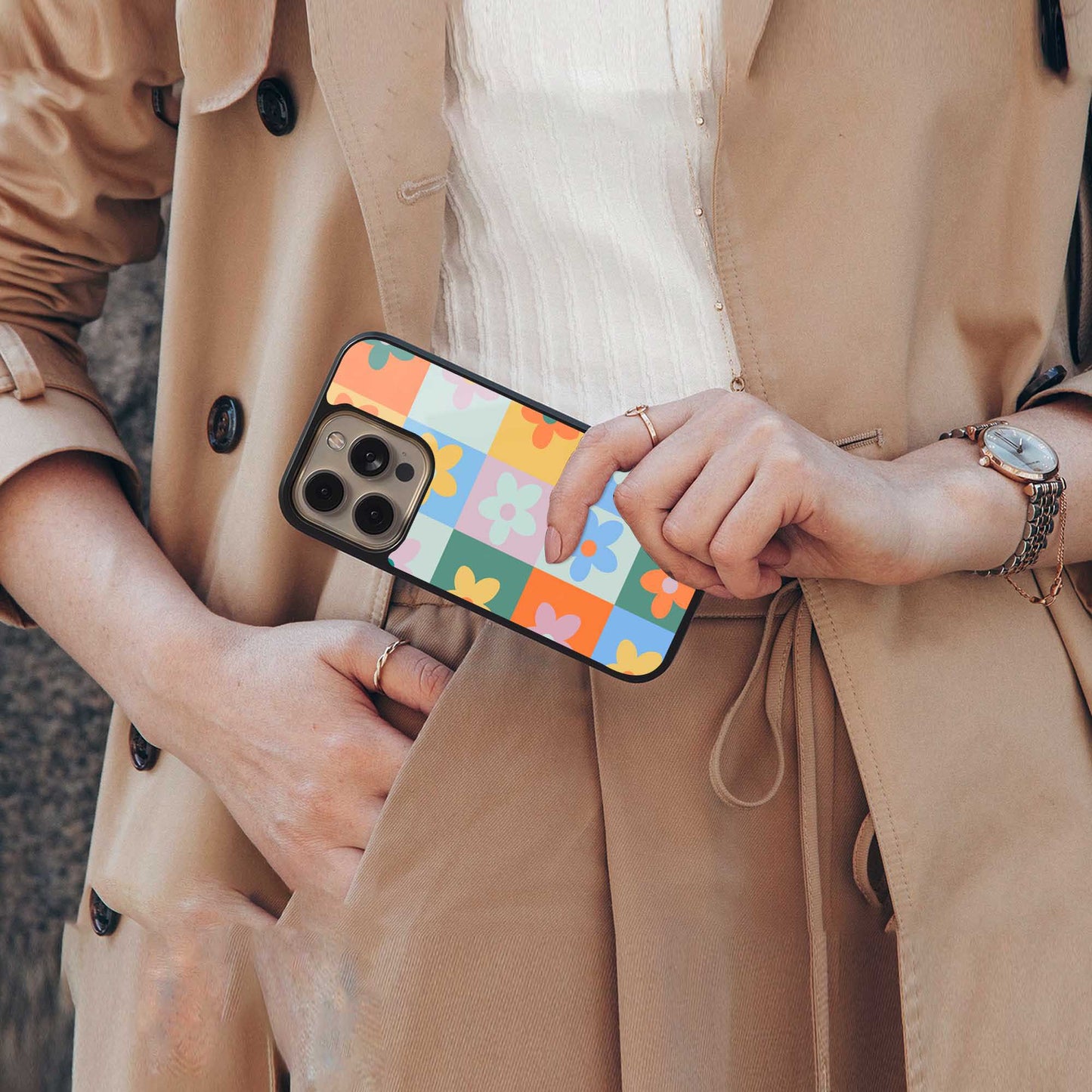 Floral Patchwork Phone Case for Iphone 16 | Glass Case