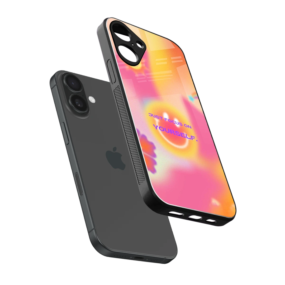 Focus On Yourself sleek iphone 16 plus cover with tempered glass back and TPU edges