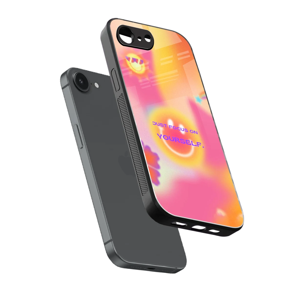 Focus On Yourself sleek iphone 16e cover with tempered glass back and TPU edges