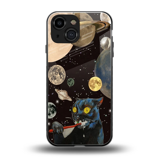 Galactic Purr back phone cover | glass case for iphone 13 mini