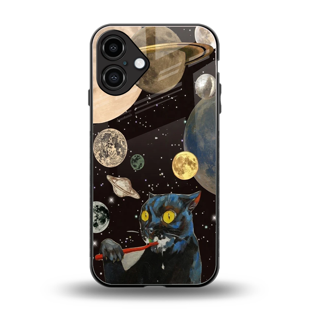 Galactic Purr back phone cover | glass case for iphone 16 plus