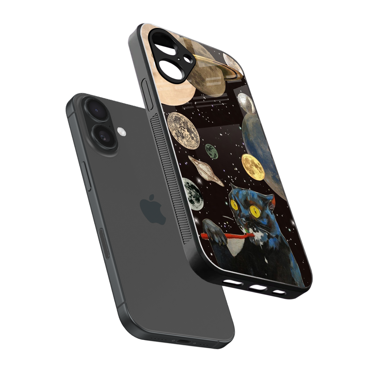 Galactic Purr sleek iPhone 16 cover with tempered glass back and TPU edges