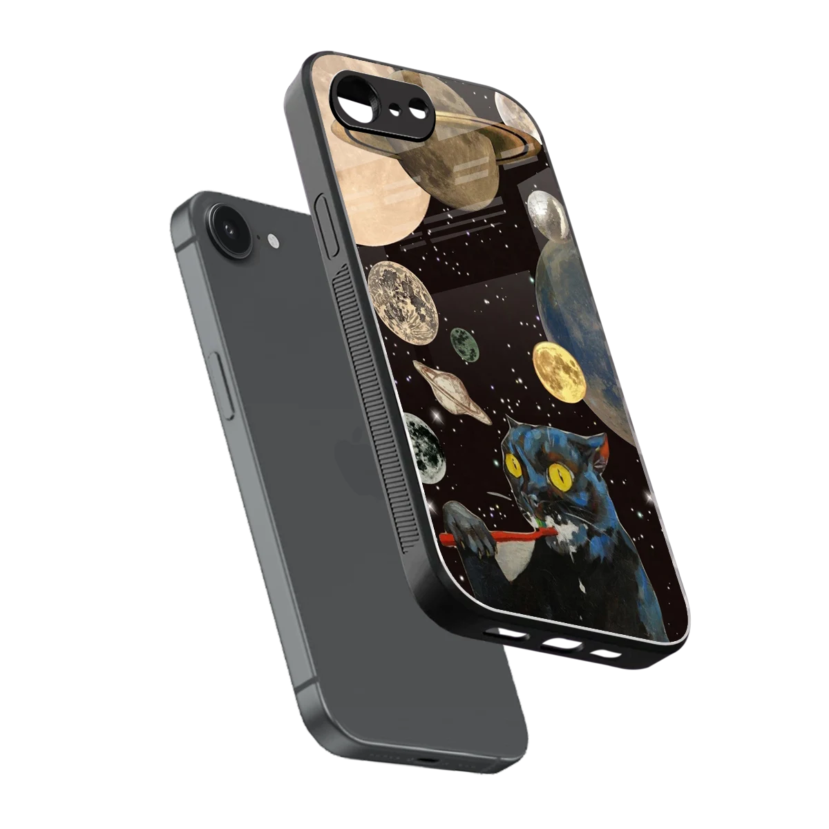 Galactic Purr sleek iphone 16e cover with tempered glass back and TPU edges