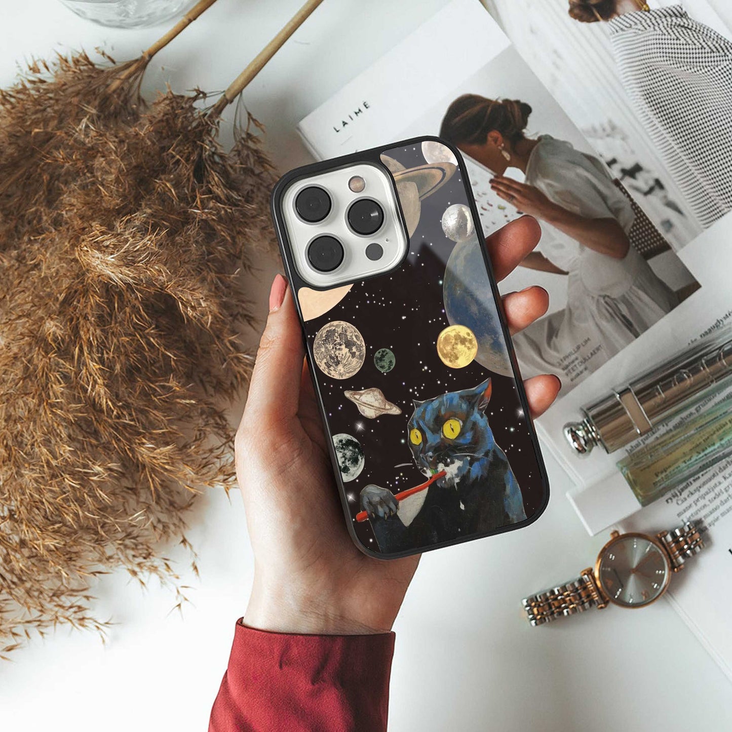 Galactic Purr luxury glass phone case for iPhone 16 | scratch and drop resistant