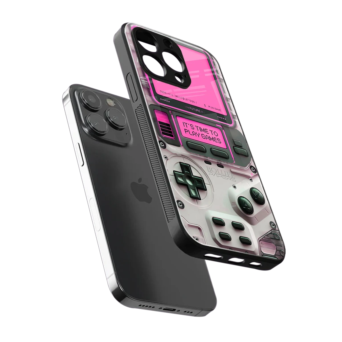 Gameboy Pink sleek iphone 14 pro max cover with tempered glass back and TPU edges