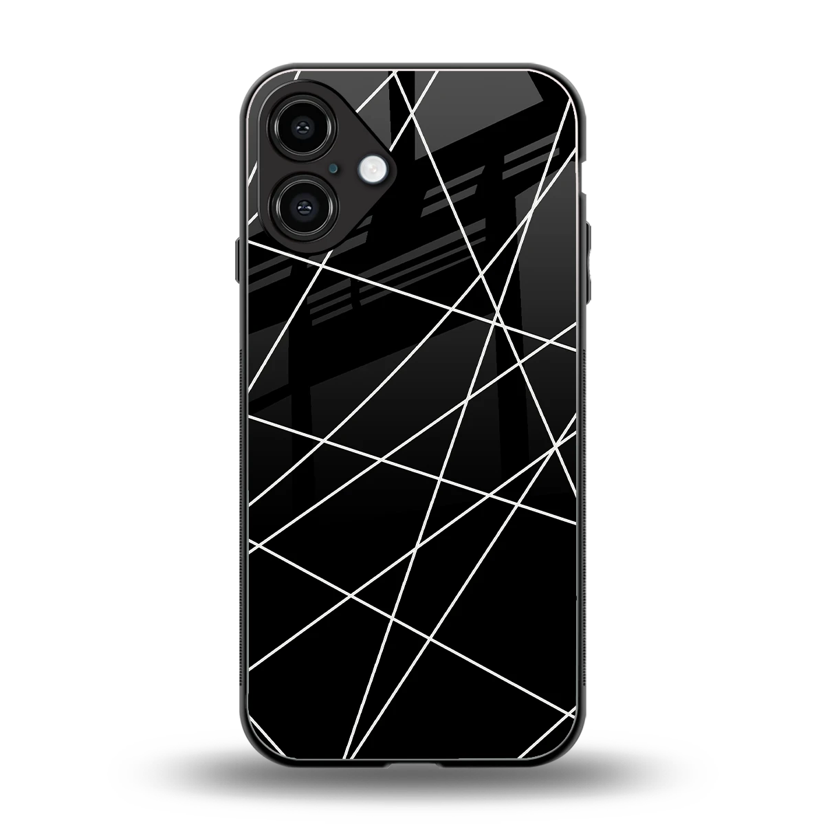 Geomatric Black back phone cover | glass case for iphone 16 plus