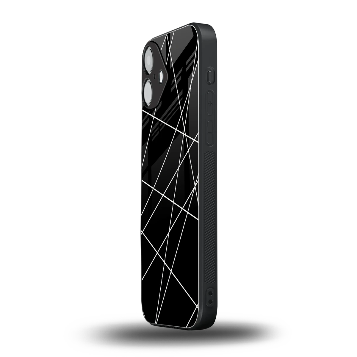 Geomatric Black iphone 16 plus mobile cover | shockproof glass phone case