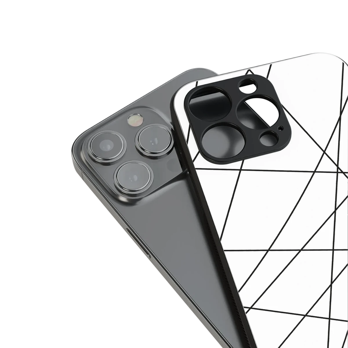 Geomatric White stylish phone case for iphone 15 pro | glossy glass and slim fit