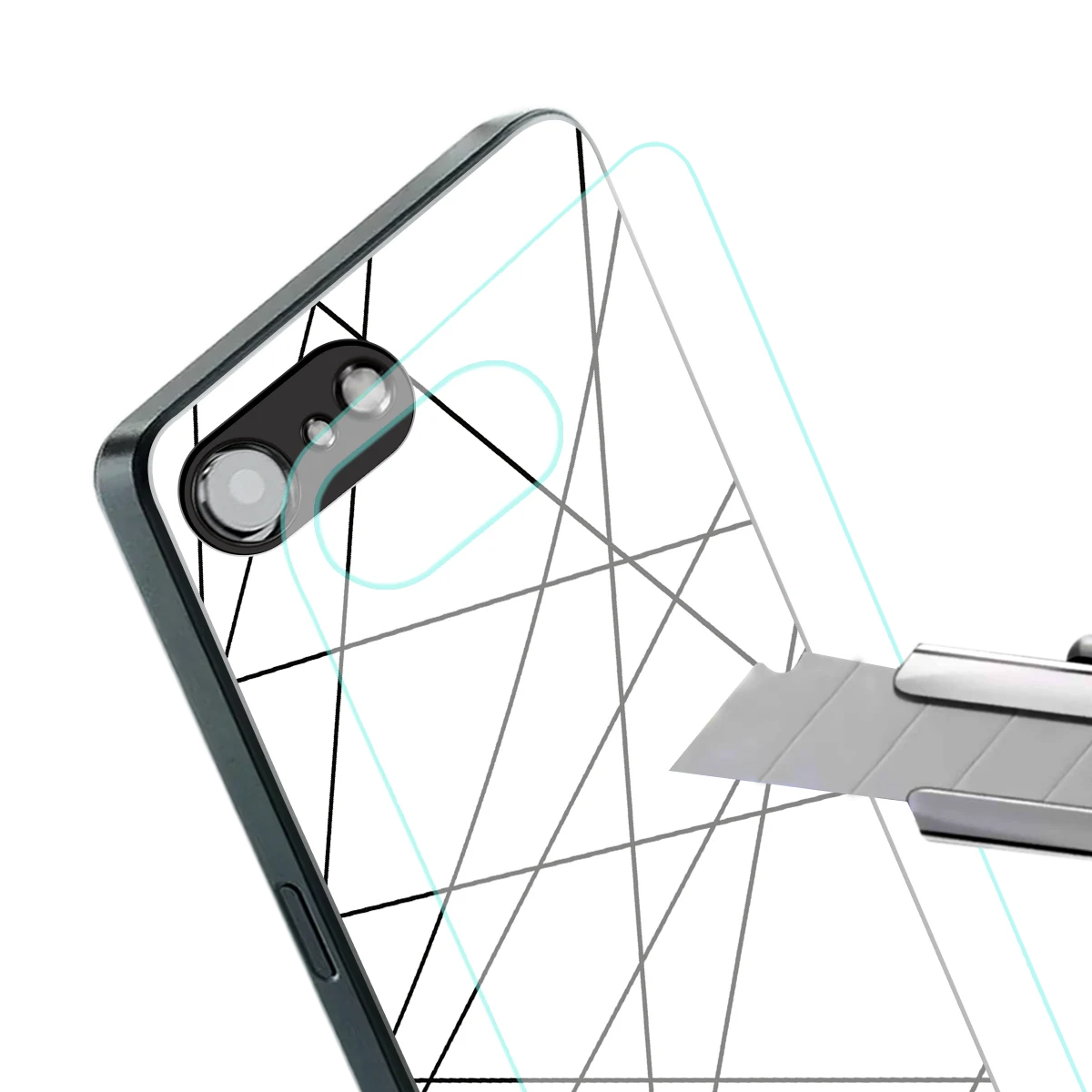 Geomatric White stylish phone case for iphone 16e | glossy glass and slim fit