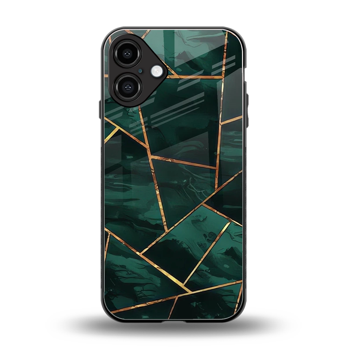 Geometric green back phone cover | glass case for iphone 16 plus