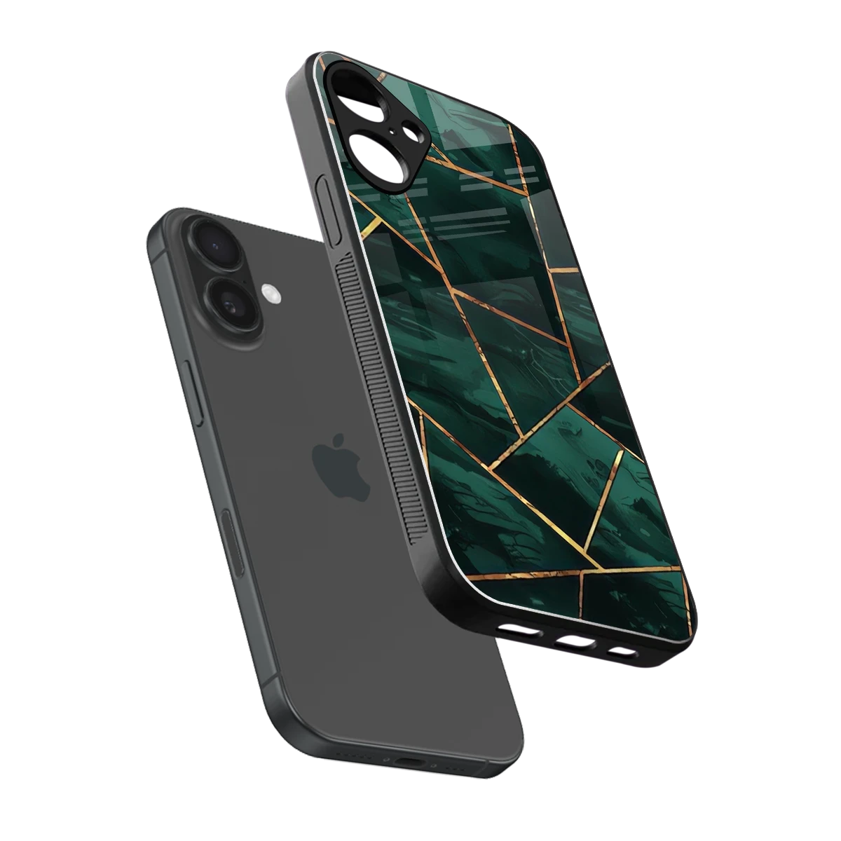 Geometric green sleek iphone 16 plus cover with tempered glass back and TPU edges