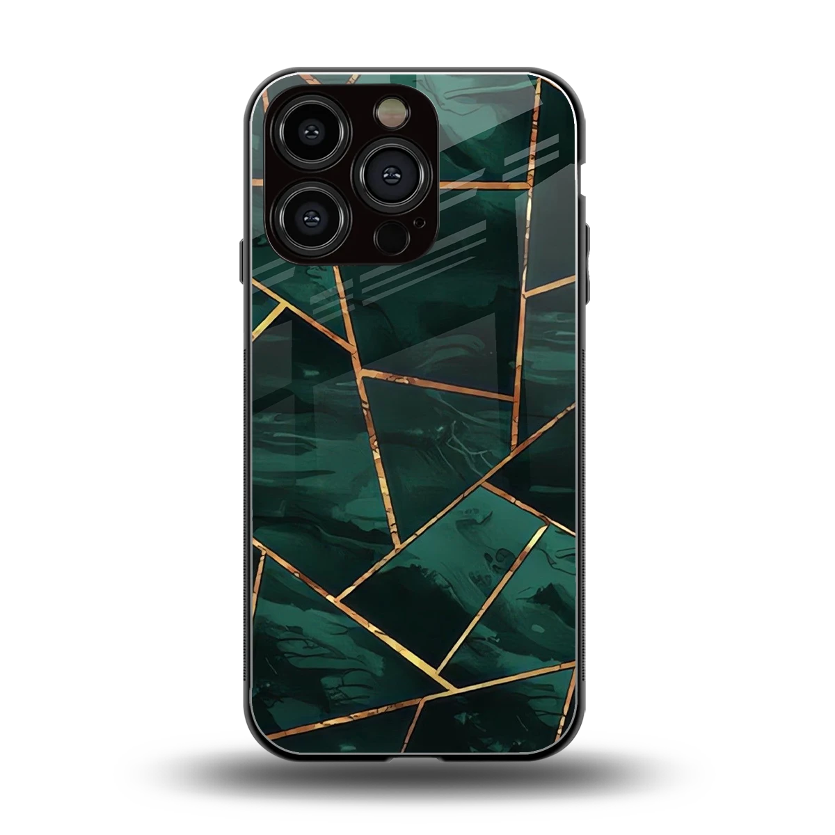 Geometric green back phone cover | glass case for iphone 16 pro