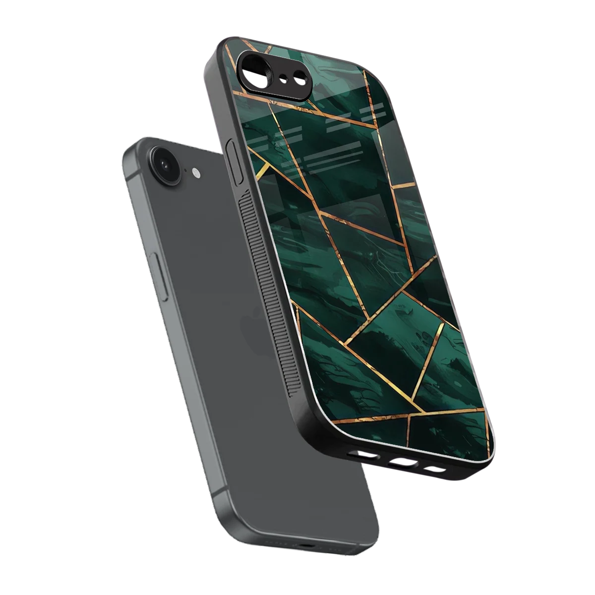 Geometric green sleek iphone 16e cover with tempered glass back and TPU edges