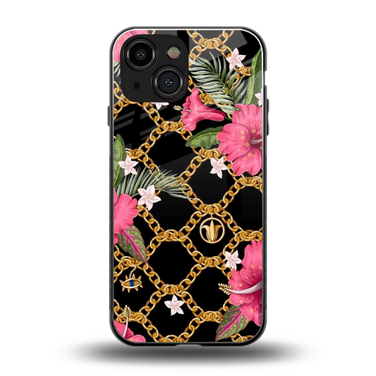 Gilded Petals back phone cover | glass case for iphone 13 mini