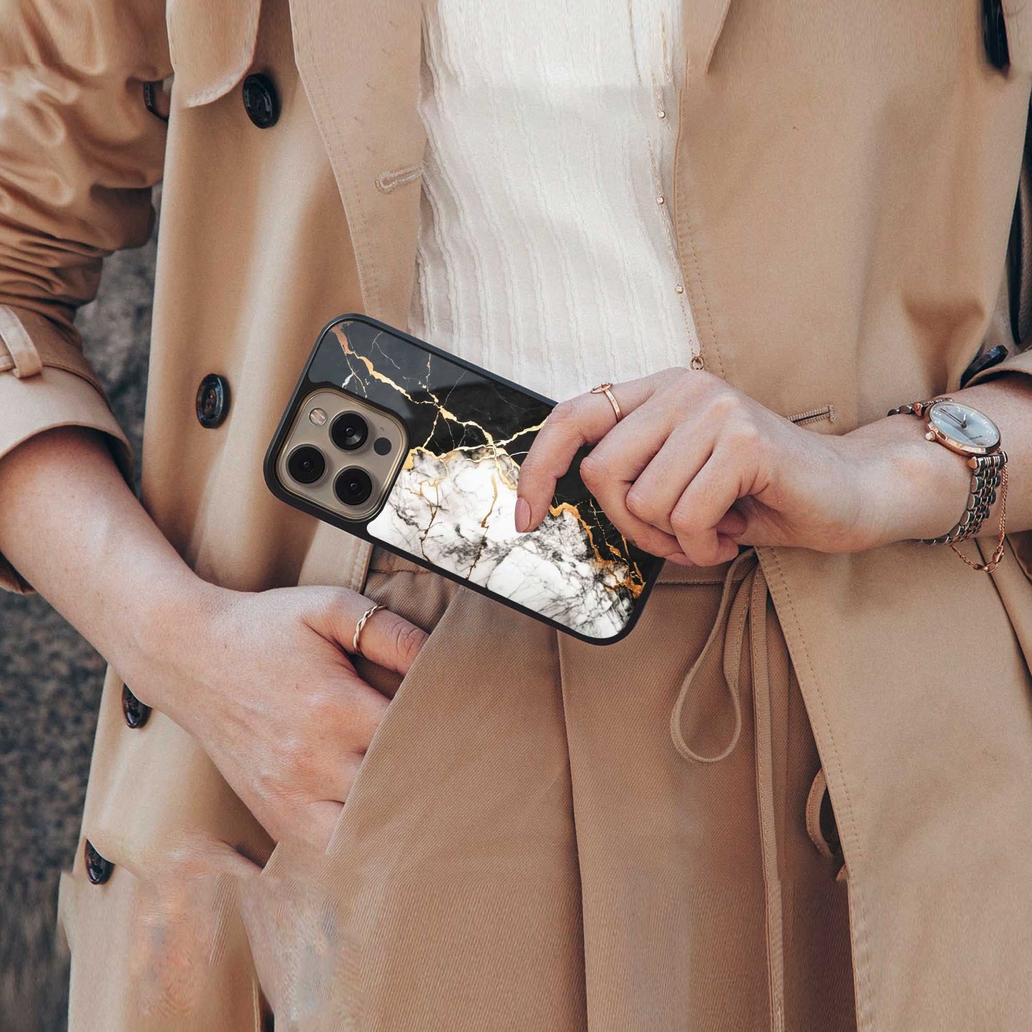Gilded Marble Phone Case for Iphone 16 | Glass Case
