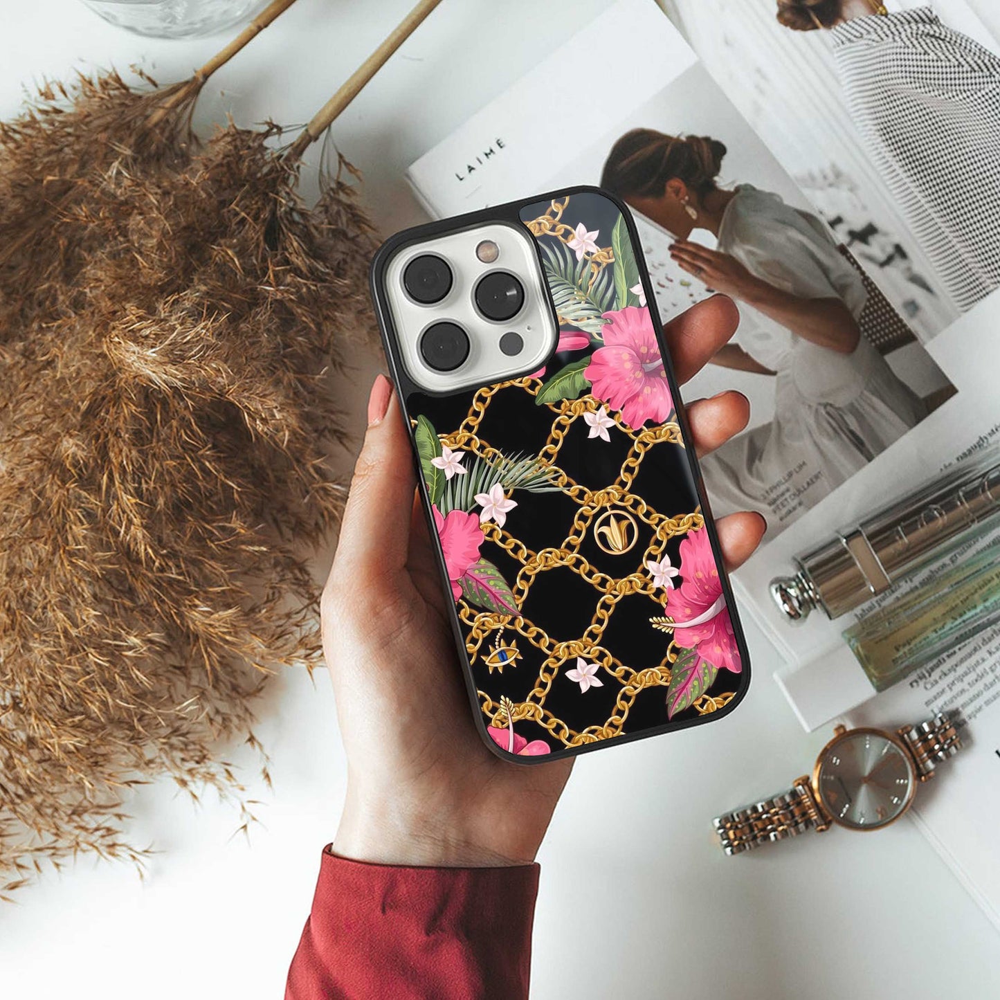 Gilded Petals Phone Case for Iphone 16 | Glass Case