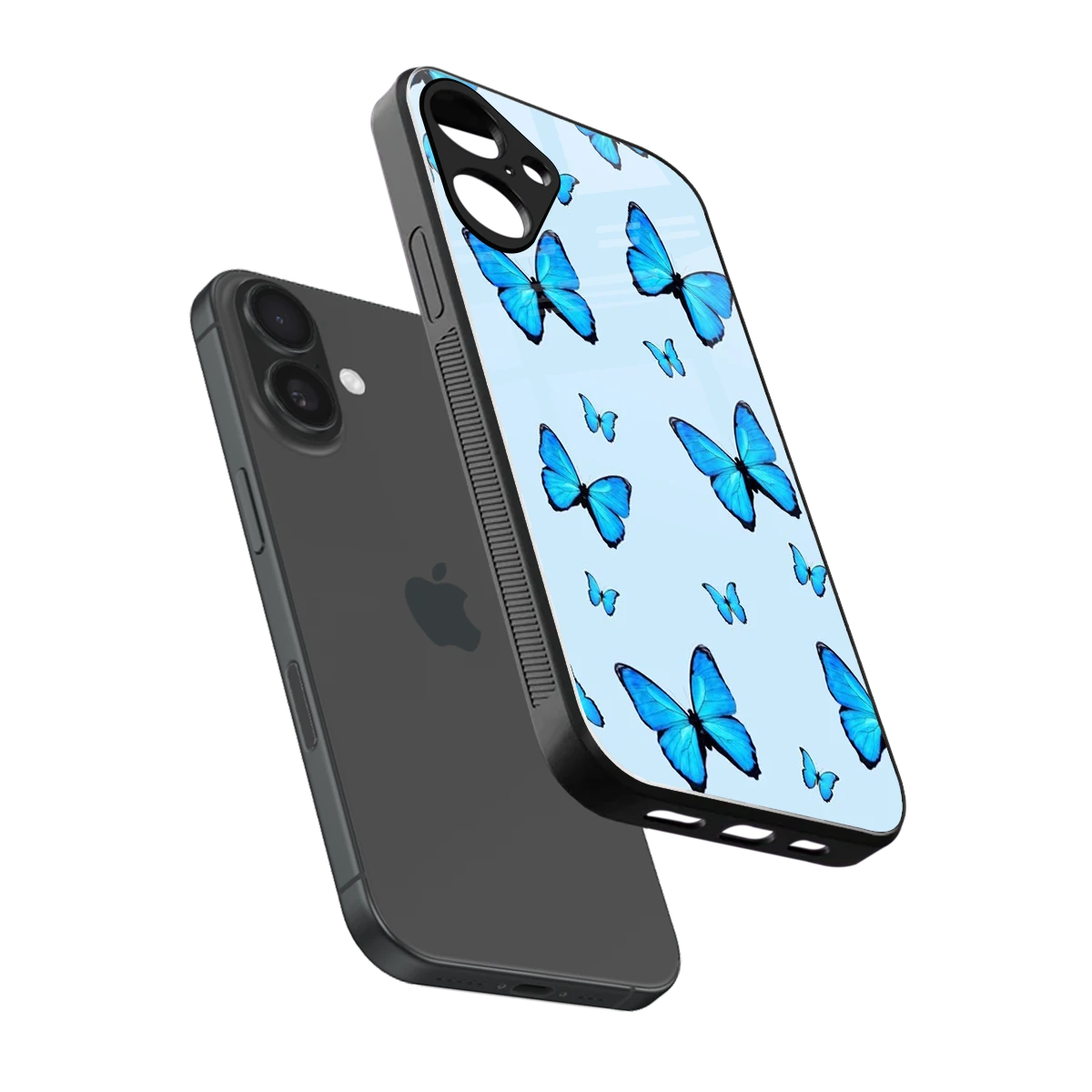 Gimme Butterflies Aesthetic sleek iphone 16 plus cover with tempered glass back and TPU edges