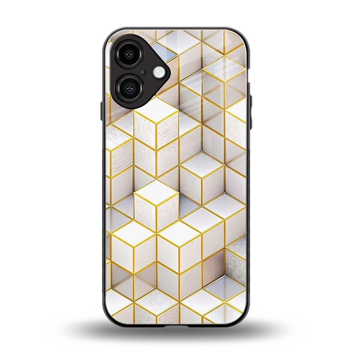 Golden Geometry back phone cover | glass case for iphone 16 plus