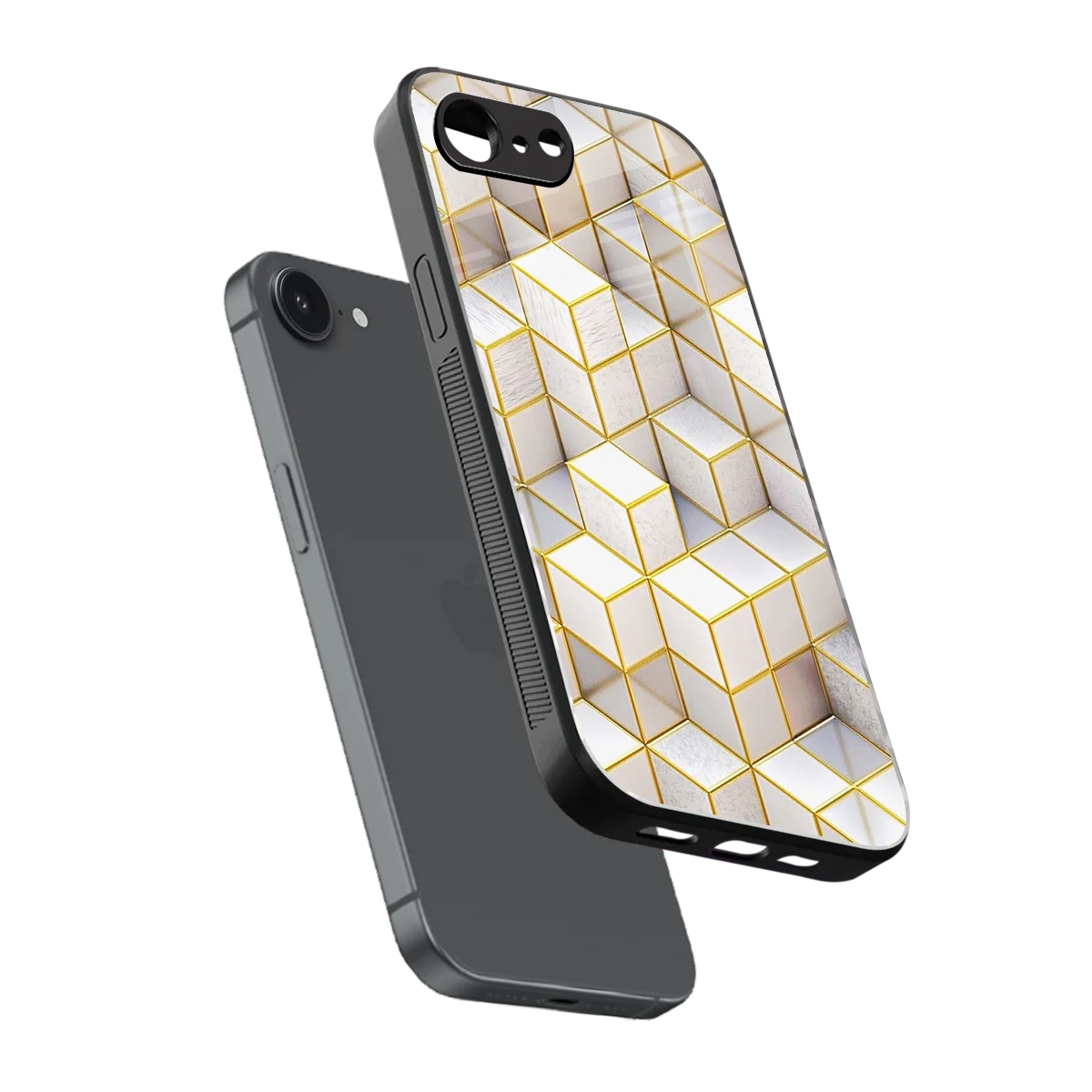 Golden Geometry sleek iphone 16e cover with tempered glass back and TPU edges