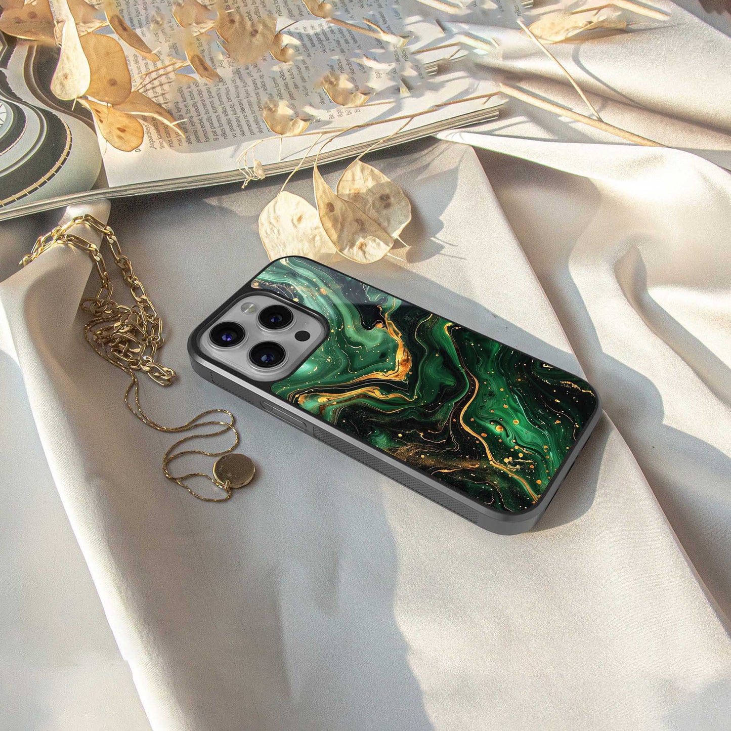 Golden Forest luxury glass phone case for iPhone 16 | scratch and drop resistant