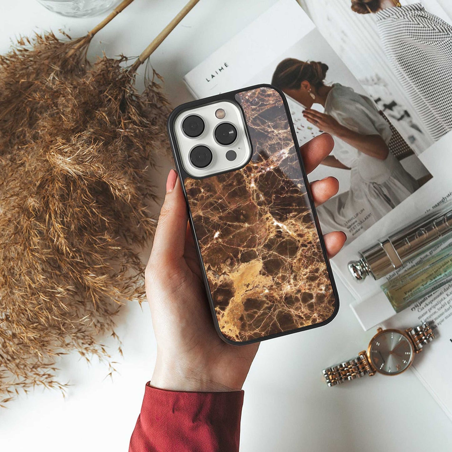 Golden Roots TPU glass hybrid case for iPhone 16 | premium mobile back cover